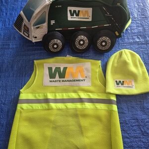 Holloween Costume WM Waste Management Vest, Hat, Trash Truck Set
